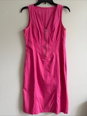 Sleeveless Hot Pink Zip-Front Midi Dress